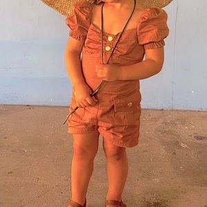 Janie and Jack brown romper with gold buttons